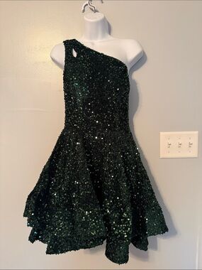 One-Shoulder Emerald Sequin Party Dress